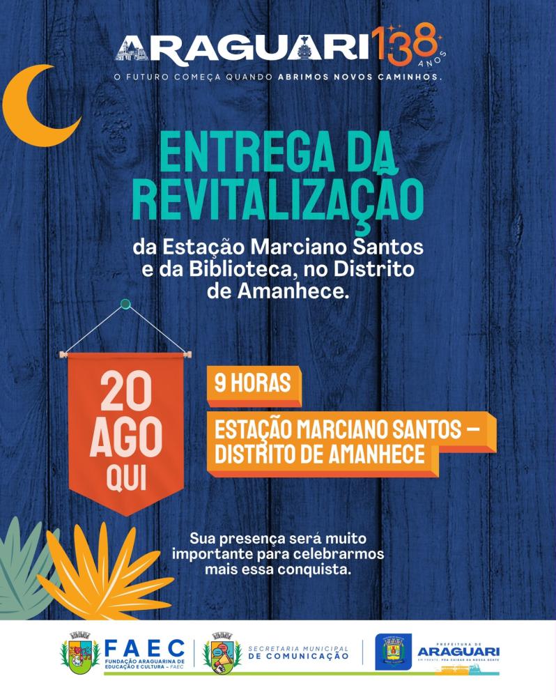 ARAGUARI CELEBRA 138 ANOS COM ENTREGA DE REVITALIZAÇÃO E PALESTRA NESTA QUINTA