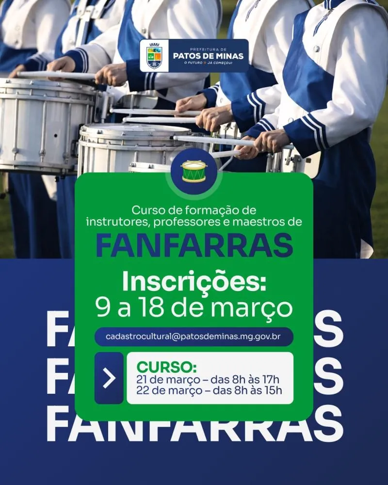 Patos de Minas abre curso inédito para formar maestros e instrutores de fanfarras e aposta em nova geração de músicos