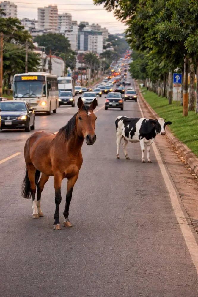 Cavalos e bois nas ruas voltam a acender alerta no Triângulo Mineiro e risco de acidentes preocupa autoridades